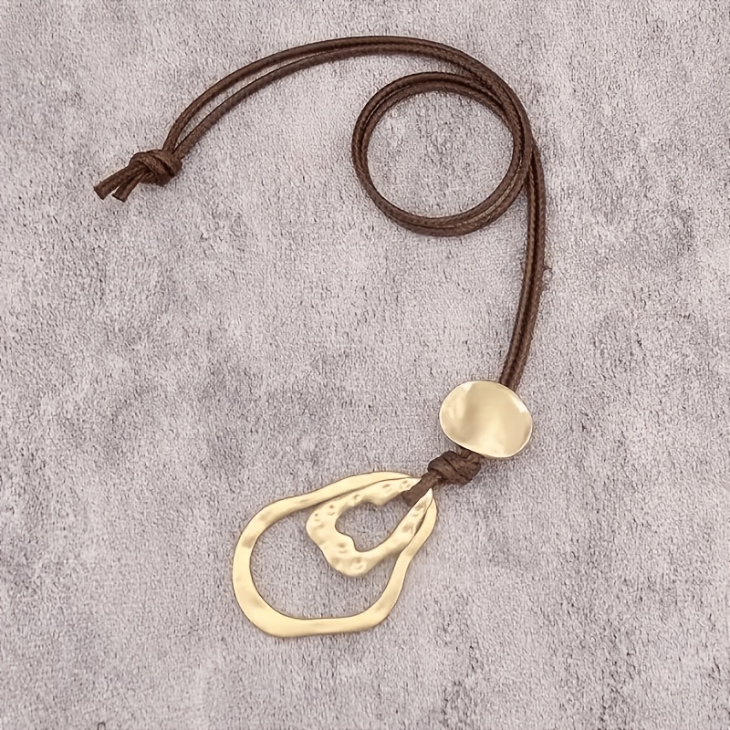 Women's Bohemian Long Pendant Necklace in Brown with Cut-out Design